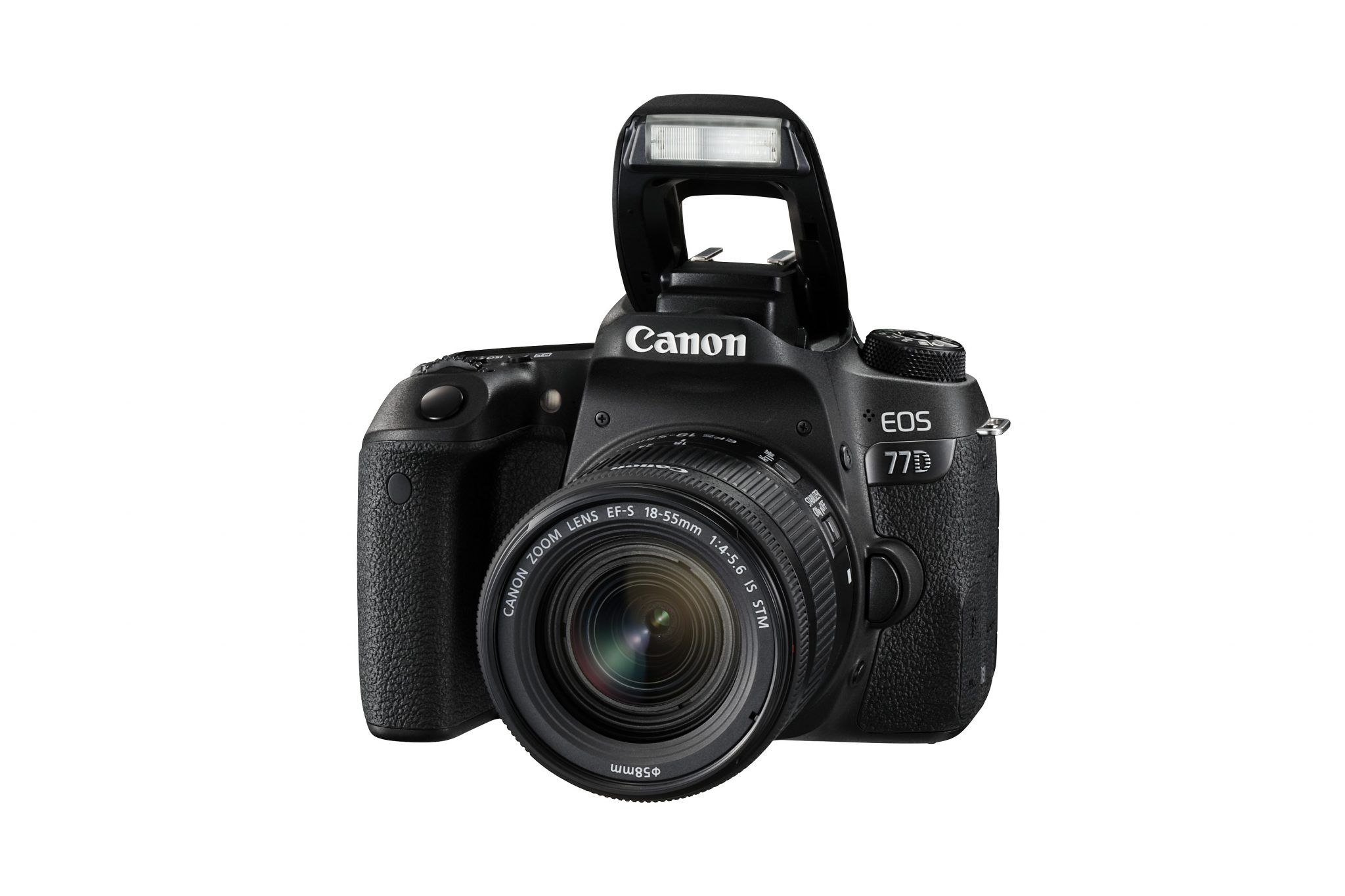 Canon EOS 77D mit aufgeklapptem Blitz