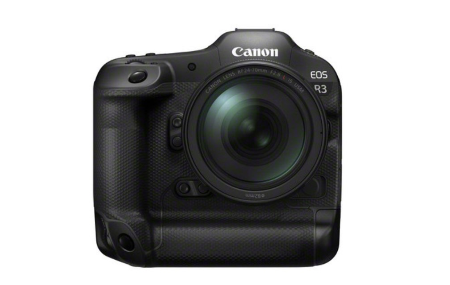 Canon EOS R3 von vorne vor weißem Hintergrund