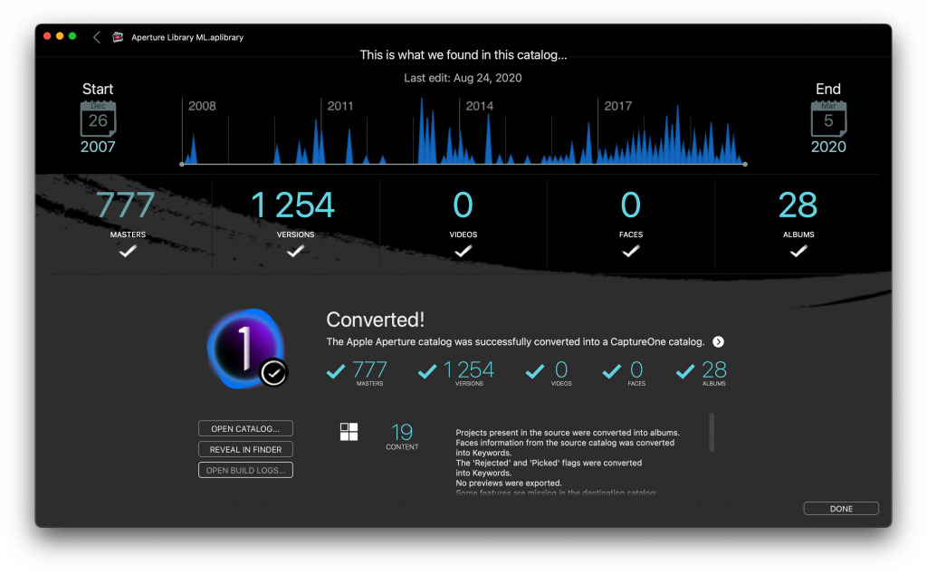 Bildschirmfoto Statusbericht Avalanche for Capture One 1.0