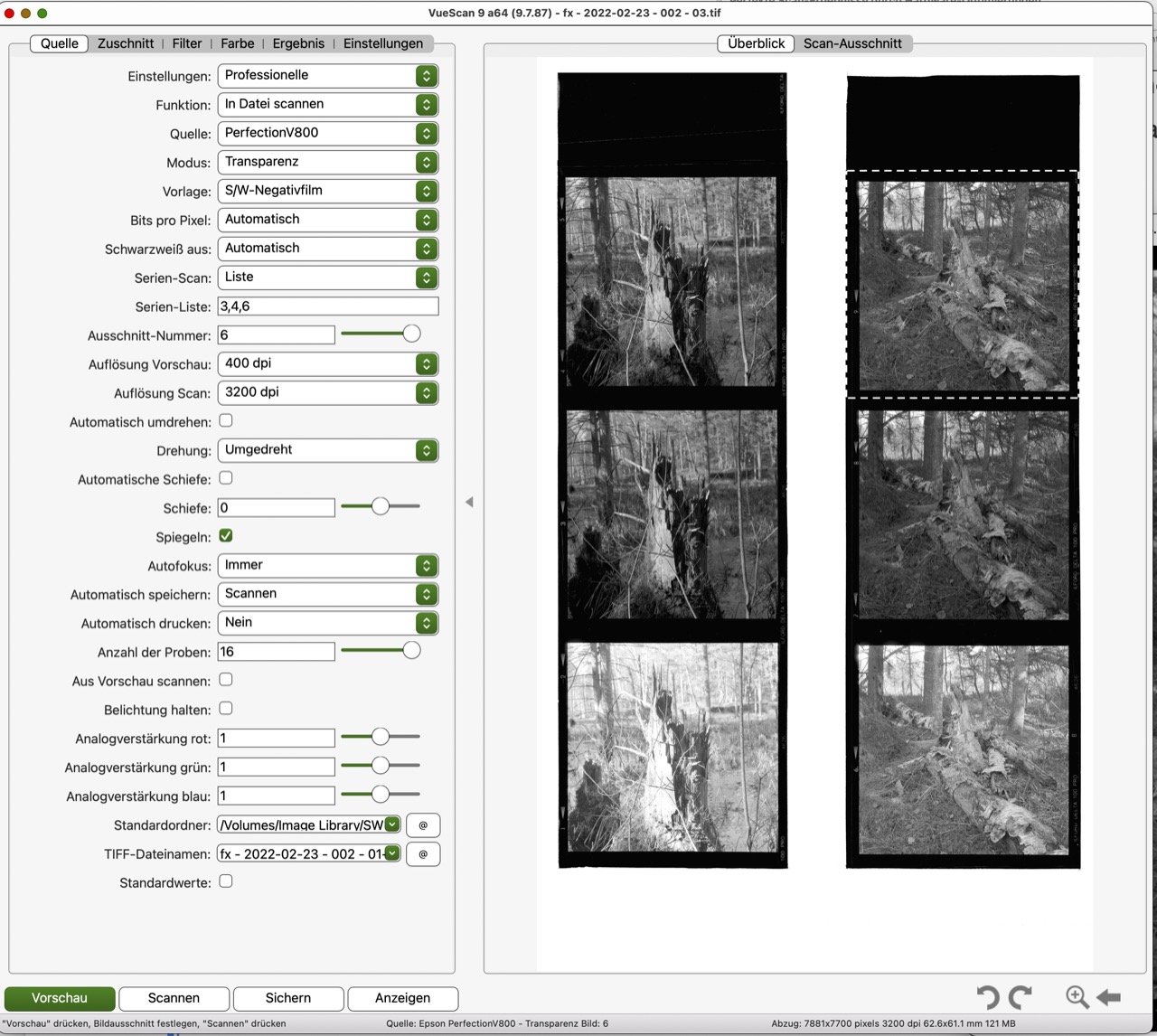 VueScan Oberfläche mit Filmstreifen_Epson Perfection V850 Pro